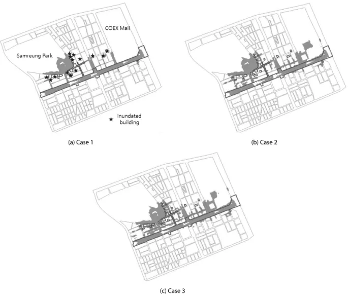 Fig. 14. Comparison of Estimated Inundation and Inundation Trace Map형상으로 폴리곤화한 영역으로 나눌 수 있다