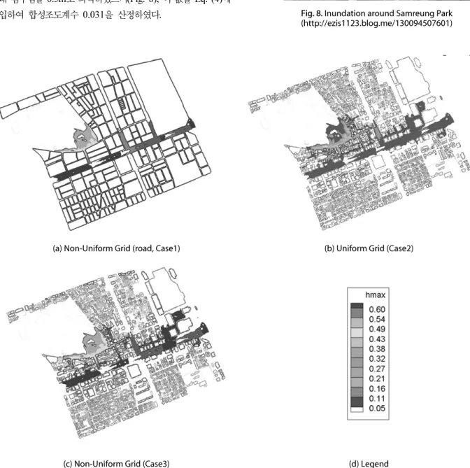 Fig. 9. The Result of Simulation 의 비오톱 유형도에 따라 경작지 비오톱을 농지면적으로, 교통시설 비오톱,  공업지 및 도시기반시설지 비오톱 그리고 상업 및업무지 비오톱을 도로면적으로, 그 외 나머지 비오톱을 기타면적으로 산정하였다