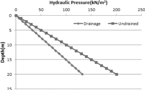 Fig. 9. Hydraulic Pressure of Drainage and Undrained Condition (a) Ground Condition