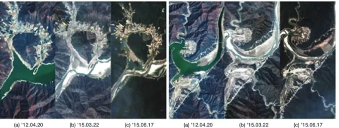 Fig. 8은 한반도를 대상으로 MODIS NDVI 영상의 평 년을  평균한  값과  2015년 6월의 NDVI를 도식화하고 그  차이를  계산하여  같이  나타낸  것이다 