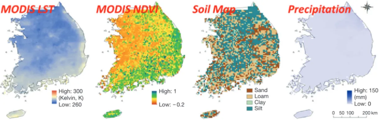 Fig. 4. Input data for estimating spatial soil moisture.