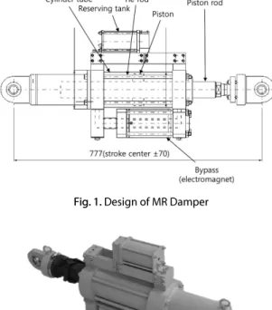 Fig. 1. Design of MR Damper Fig. 2. MR Damper (30KN)1. 서 론최근 중국 등 신흥국가를 중심으로 구조적 안정성 및 기능적 사용성 측면뿐만 아니라, 미(美)적 상징성을 반영하도록 랜드마크 구조물 건설에 막대한 자본과 노력이 집중되고 있다