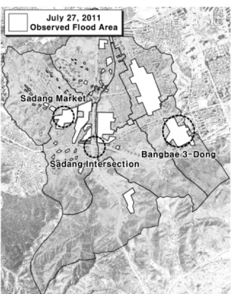 Fig. 3. Illustration of Basin-Overlap Method던  사당역과  방배역  사거리  및  급경사  지대에서의  침수양상을 구현하지 못하였다