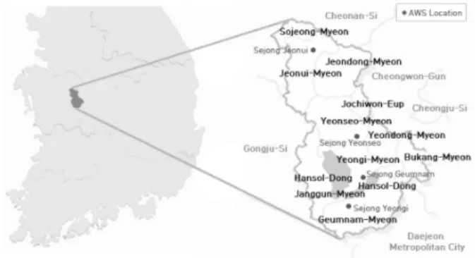 Fig. 1. The Study Area Around Sejong City