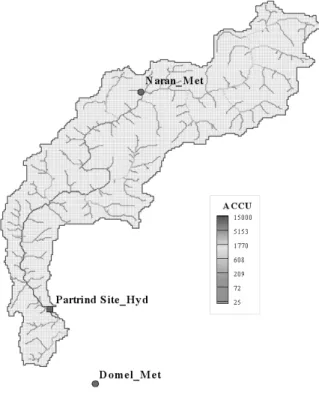 Fig. 2. Study Area Fig. 3. Comparison of Observed Rainfall (2006.9~2007.8) 절대값  변화경향을  365일  주기의  함수로  표현하였다