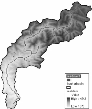 Fig. 7. Extraction of Watershed Boundary and Stream in Kunhar  River Basin