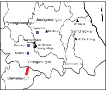 Fig. 1. Geographical distribution of P. tongkangensis. ▲: previ- previ-ously reported, ■: planted, ●: newly found in 2011