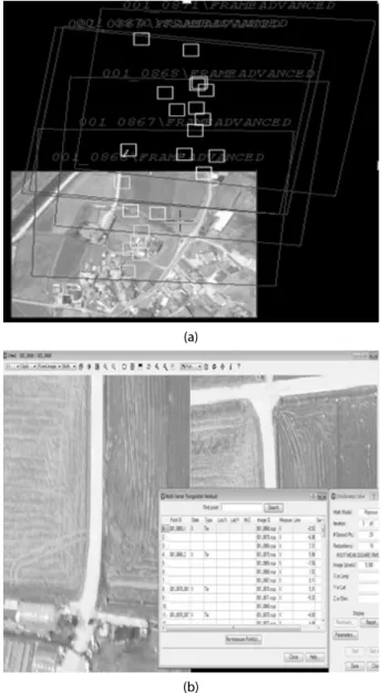 Fig. 4. Block Adjustment(a) and Error Adjustment(b) (Source : Lee 분석에  사용되었다.  참고로  실험당시  강풍이  있어  UAV비행이 매우 불확실한 상황이었다