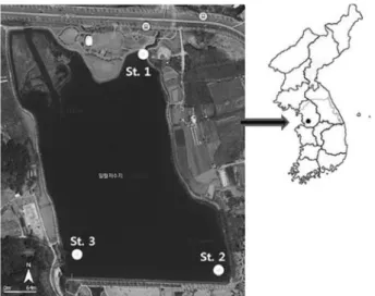 Fig. 1. The location of sampling points in Ilwol reservoir.