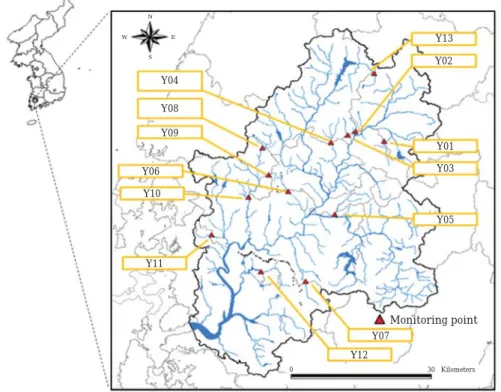 Fig. 2. Characteristics of monthly rainfall in the Yeongsan river watershed.Rainfall(mm)50040030020010002011 Average of 1981~2010