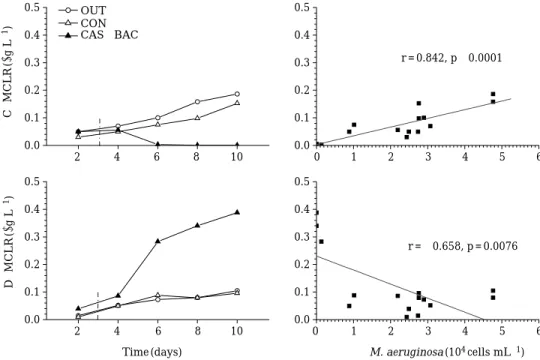 Fig. 6. Variation of the concentrations of microcystin-LR after the treatment of CAS plus BAC, and relation to the abundance of M