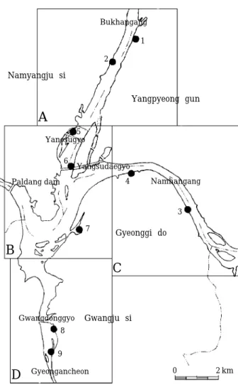 Fig. 1. Map showing the study area of Paldangho. Closed circle indicates the sampling sites