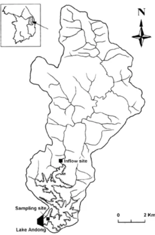 Fig. 1. Map showing the watershed and sampling sites.
