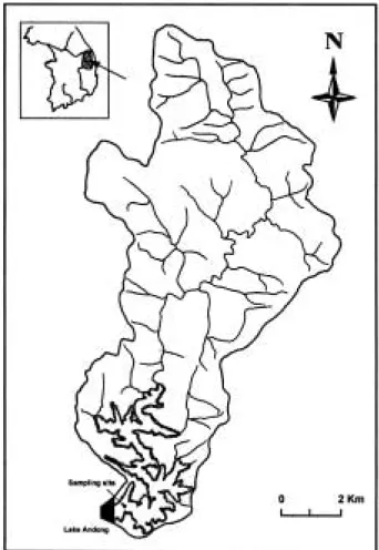 Fig. 1. Map showing the watershed and sampling site in Lake Andong.