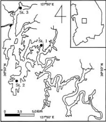 Fig. 1. A map showing the sampling sites in Daechung Reservoir.