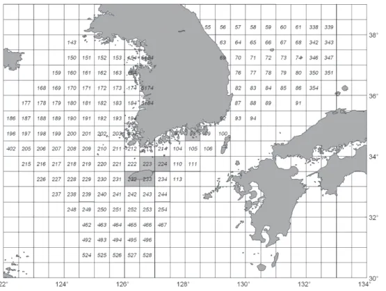 Fig. 1. Location of sampling areas in the coastal waters of the South Sea of Korea (█).