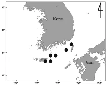 Fig. 1. Sampling area of white croaker Pennahia argentatus in the  Southern Sea of Korea.