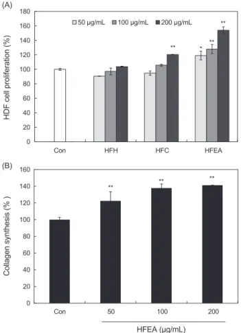 Fig.  5.  (A)  Proliferation  effect  of  the  solvent  fractions  on  HDF  cells. Cell viability was measured by MTT assay