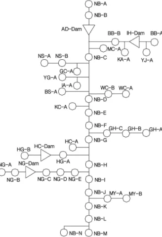 Fig. 1 Subbasins for TANK-Nakdong River Model
