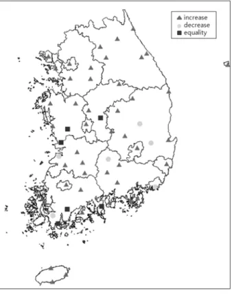 Table 2. The trend of rainfall frequency at selected sites  Observation Reference 