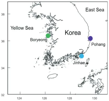 Fig. 1. Map showing the sampling area of Liparis tanakae from  Korea.