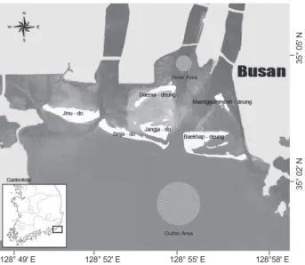 Fig. 1. Location of the sampling area in the Nakdong River estu- estu-ary, Korea.