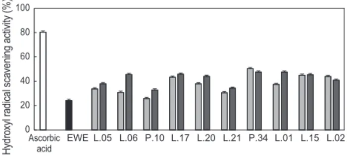 Fig. 2. Effect of lactic acid bacteria fermentation on hydroxyl radi- radi-cal scavenging activity of Eisenia bicyclis water extract