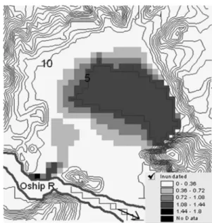 Fig. 11 Maximum inundated depth in the case of no building influence 