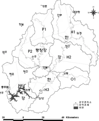Fig. 3 Chung-ju Dam Basin and Thiessen Network