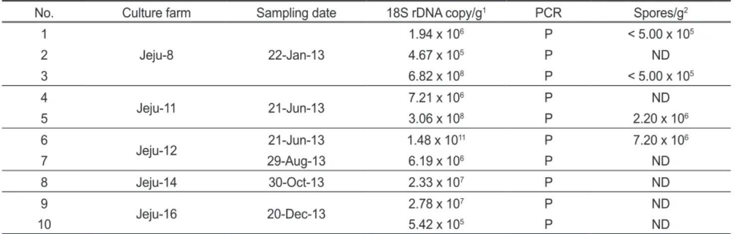 Table 5. Quantification of Kudoa septempunctata infection in the positive fish from the study