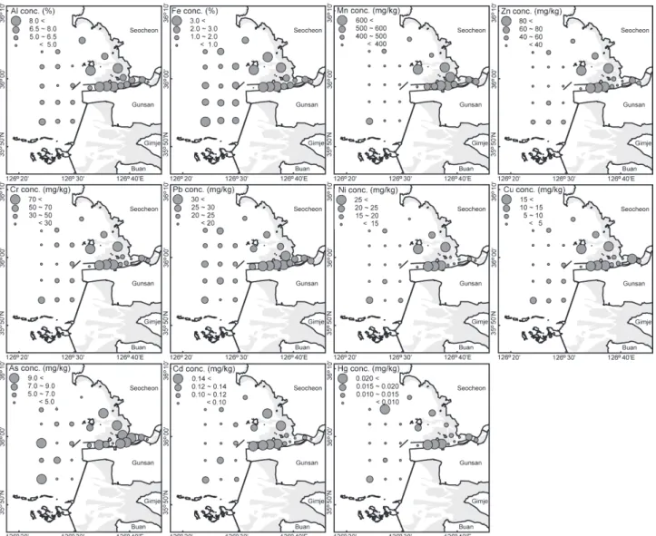 Fig. 1. A map showing the study area and the sampling stations for analyzing the trace metals in the surface sediment around Geum River estuary.