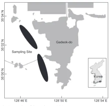 Fig. 2. Monthly variations of temperature and salinity in coastal  waters off Gadeok-do, 2010-2011.