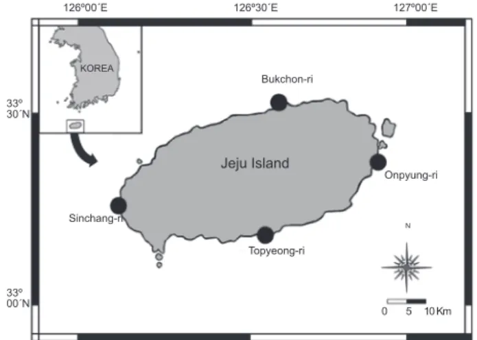 Fig. 1. A map of the four study sites in Jeju Island, Korea.