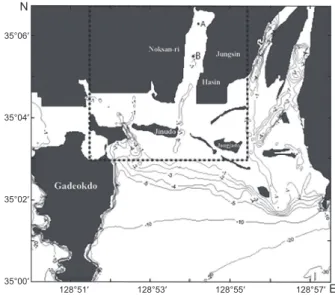 Fig. 3. Tracks of the model typhoons. The dots are 6 hours apart,  numerals in the left and right hand sides of the tracks represent  hours and atmospheric pressures, respectively.