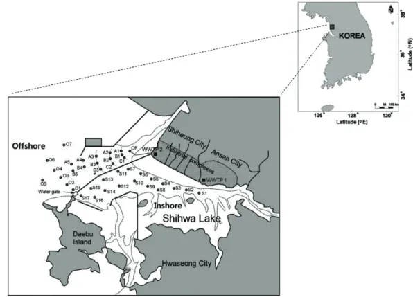 Fig. 1. Sampling locations of polychaete collected from Lake Shihwa, Korea. 