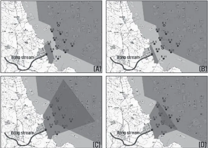Fig. 1. Sampling stations in the Gangjinman area. ■, Bong stream; ●, Seawater; ○, Seawater and ark shell  S