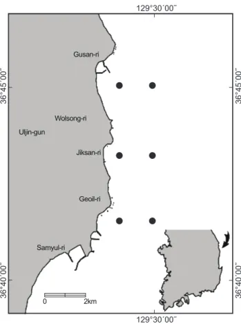 Fig. 1. Sampling locations around Uljin marine ranching area  in the eastern coast of Korea