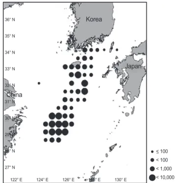 Table 1. Number specimens and total length of  Trichiurus lep- lep-turus  sampled for age determination in the East China Sea 