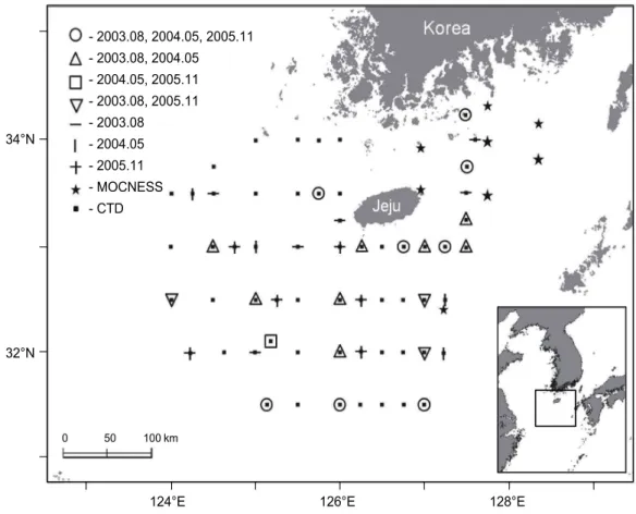 Fig.  1.  Location  map  of  the  plankton  sampling  stations  for  each  observation  period