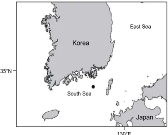 Fig.  1.  Sampling  station  of  the  Cochlodinium  polykrikoides  in  South  Sea  of  Korea,  2008.