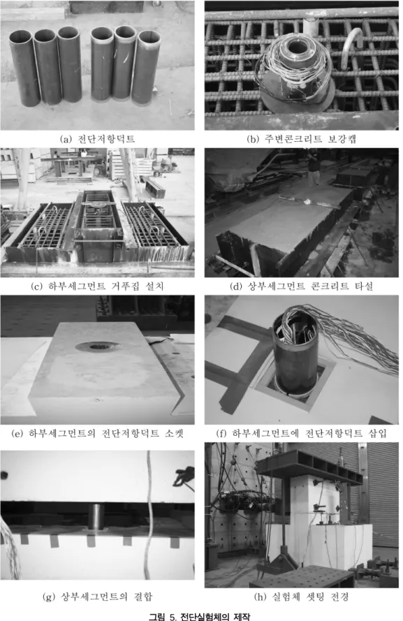 그림  5.  전단실험체의 제작 표  1.  실험체의 제원 실험체 벽체 유효폭 (mm) 벽체두께와  전단 저항덕트 외경의 비 벽체두께 전단저항덕트 보강캡 전단 저항덕트와보강캡의 간격 (mm)외경두께외경두께 T/ Φ i T (mm) Φ i (mm) t i (mm) F o (mm) t o (mm) DW-A1 1500 5.3 540 101.6 4.5 114.3 4.9 1.45DW-A25.7 DW-A3 7.0