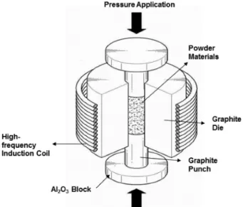 Fig. 1. Schematic diagram of apparatus for high-frequency induction heated sintering.