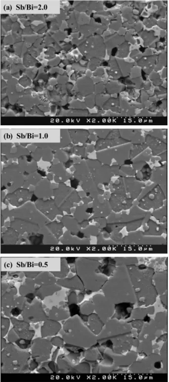 Fig. 3 은 ZBS(NiCr) (Sb/Bi = 2.0, 1.0, 0.5)계를 1000