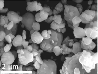 Fig. 1. FE-SEM image of attrition milled Bi 0.5 Sb 1.5 Te 3  powder.