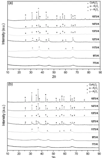 Fig. 1 is shown XRD patterns of the Co 3 O 4 /Al 2 O 3  pow- pow-der (a) with (b) without P123