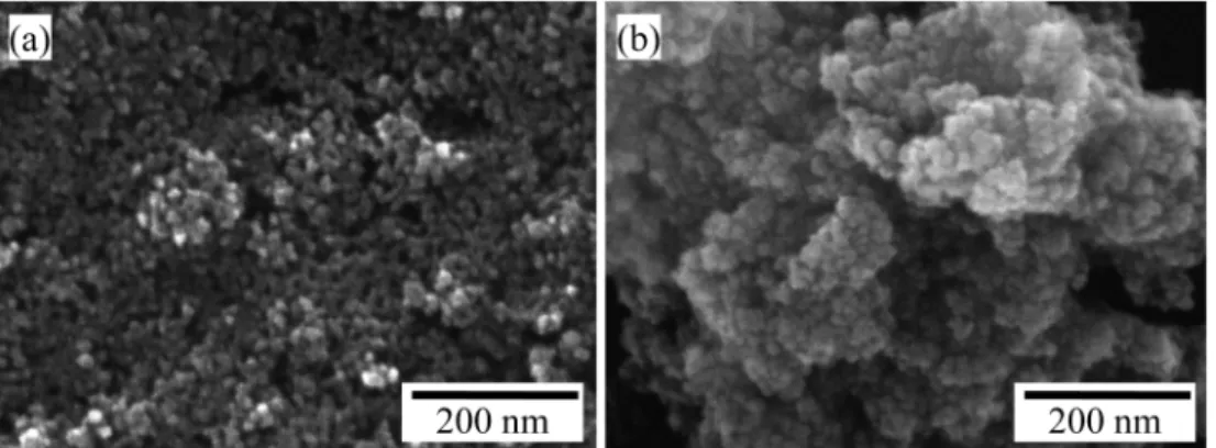 Fig. 2. SEM micrograph of the synthesized Fe doped TiO 2 particles by combination a sol-gel process and hydrothermal process: (a) 170 o C 6 h and (b) 200 o C 6 h.
