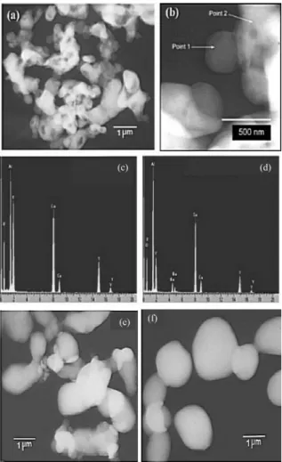 Fig. 4. (a) YAG:Ce powder synthesized at 1500 o C and grinded for a short time and (b) commercial YAG:Ce sample.