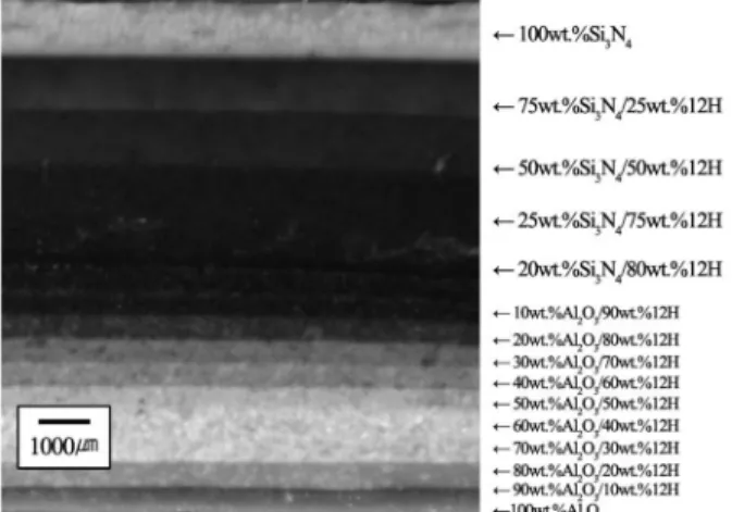Fig. 7. Final FGM joint between Al 2 O 3  and Si 3 N 4  with 15 gradient layers.