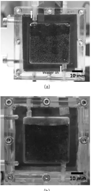 Fig. 8. Water splitting by the UV irradiated TiO 2  on carbon cloth; (a) oxygen bubbles and (b) collected hydrogen gases.