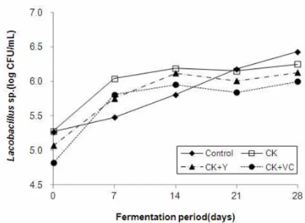 Fig. 4. Changes in Leuconostoc sp. of cuttlefish kimchi during fermentation at 4℃.